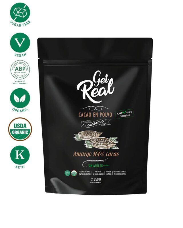 Cacao en polvo orgánico 100% x250g - Get Real